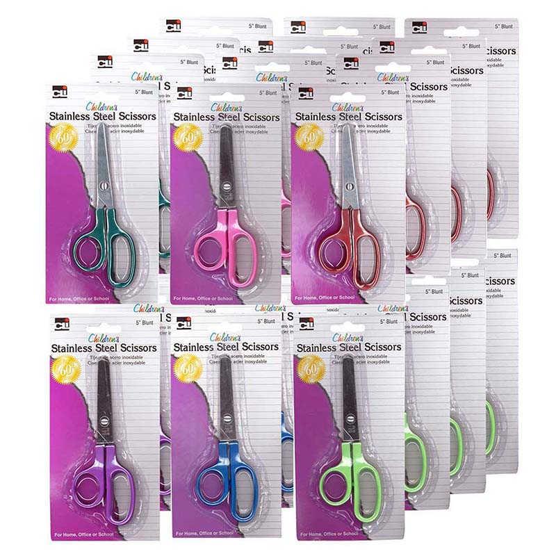 Children's 5 Scissors, Blunt Tip, Assorted Colors, Pack of 24 OEC